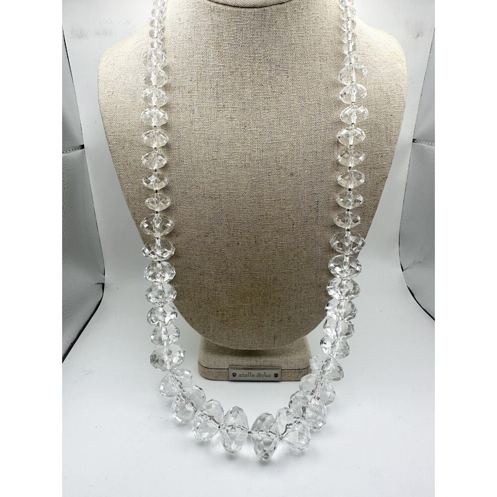 Joan Rivers Graduated Clear Faceted Acrylic Bead Necklace Adjustable Signed 33”